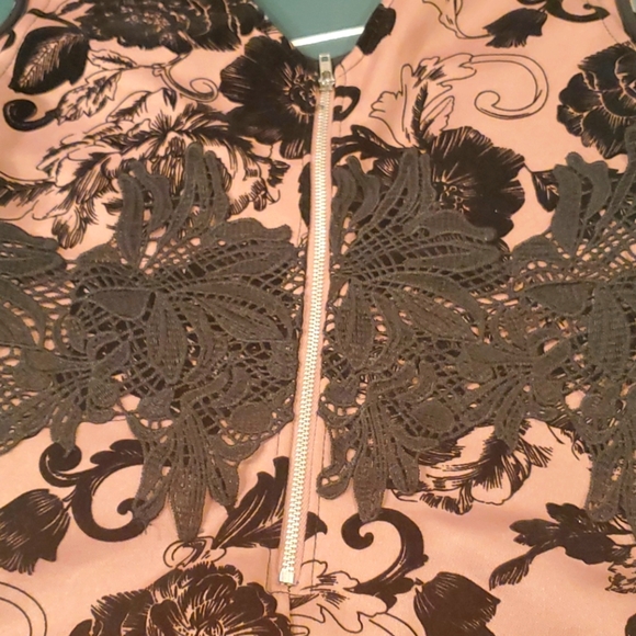 Mauve Midi Dress with black floral (velvet) Small - Picture 3 of 4